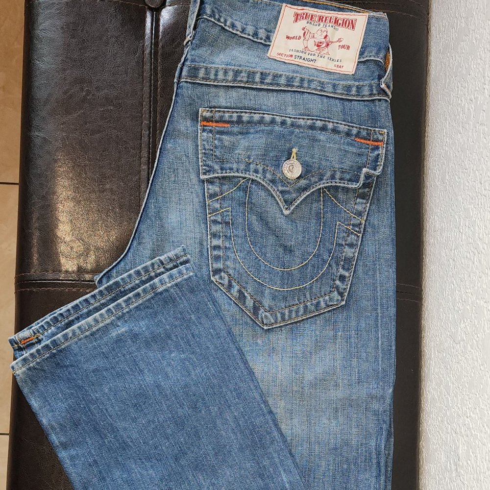 True Religion Mens Rocco Faded Flap Pocket Slim Jeans Size 32
